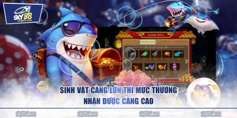 Sinh vật càng lớn thì mức thưởng nhận được càng cao